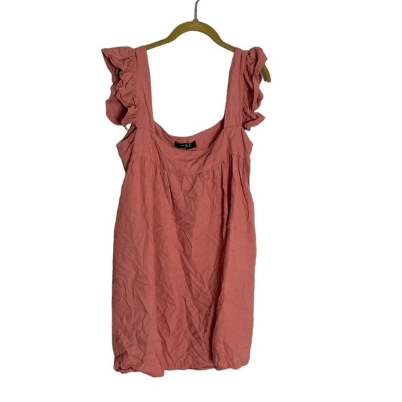 Opt Linen Blend Minimalistic Ruffle Strap Pocket Tunic Mini Dress Large - Picture 1 of 6